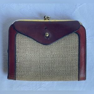 VTG 70s ETIENNE AIGNER Brown Leather Tweed Wallet Kiss Lock Coin Purse Handmade